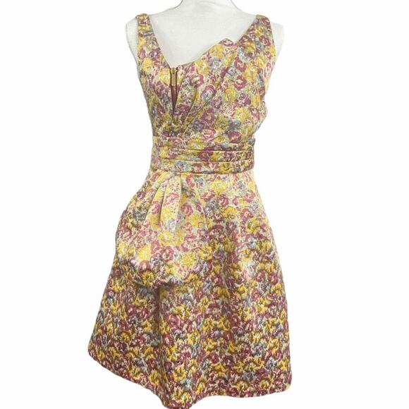 Zac Posen Target Floral Brocade Mini Dress Gold Size 5 Sleeveless Party Cocktail - Picture 4 of 11